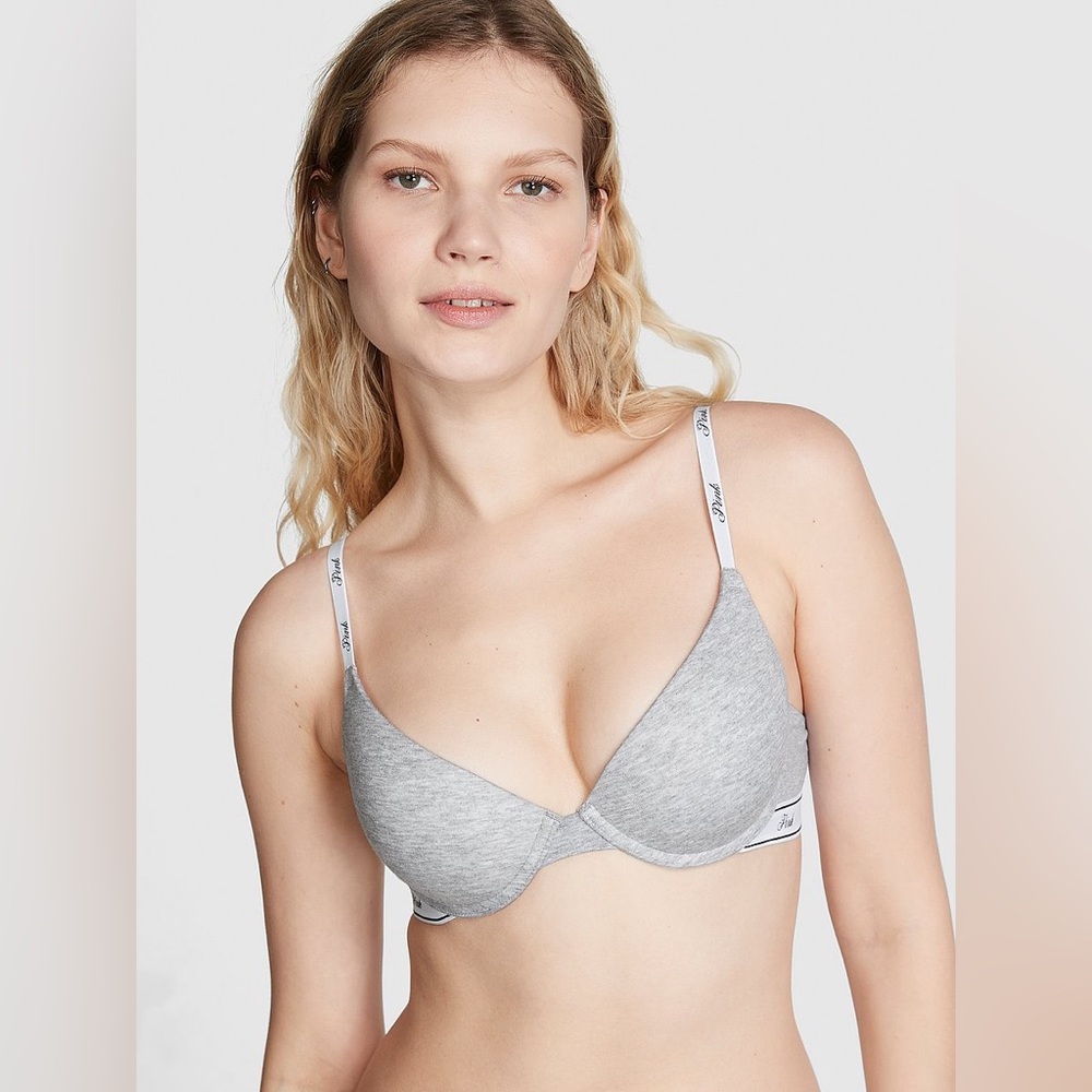 PINK Victoria's Secret 32B WEAR EVERYWHERE PUSH-UP BRA Heather Gray EUC